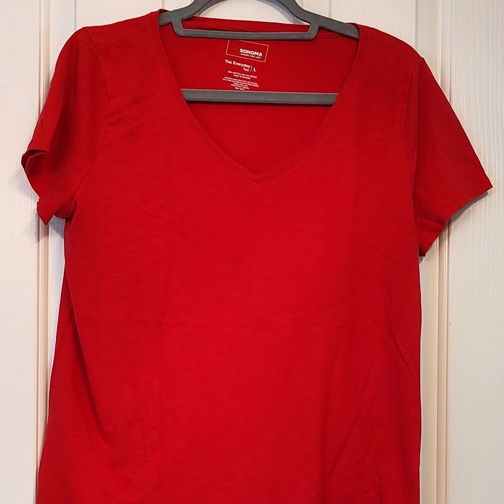 Women's Sonoma by Kohl's Large Red Short Sleeve Tshirt